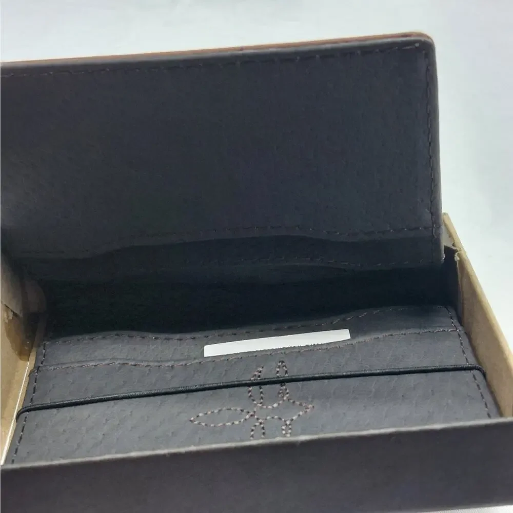 Justin Genuine Leather Card Wallet with Gusset Brown Western Logo Gift Boxed